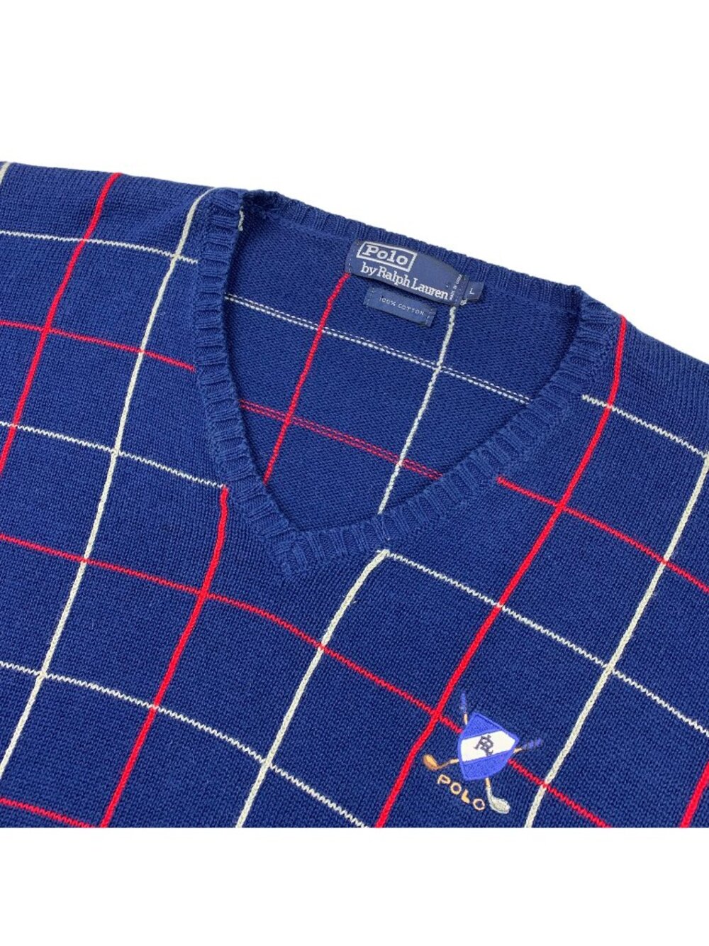Polo Ralph Lauren Men's 100% Cotton Knit V-Neck Sweater Blue • Large